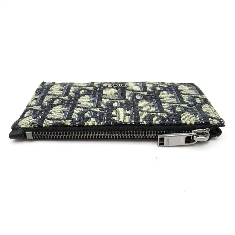 Dior Oblique Zip Card Holder Leather Canvas Beige Navy Black - Picture 3 of 5